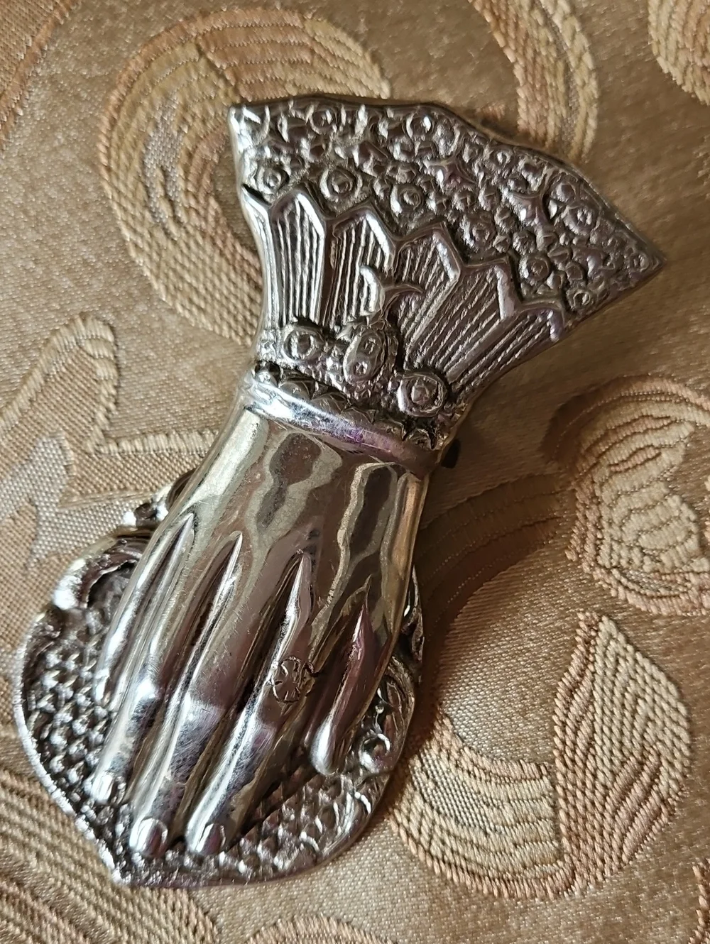 VTG Victorian Style Silver Hand Clip - Ornate Paper Letter Holder Desk Accent